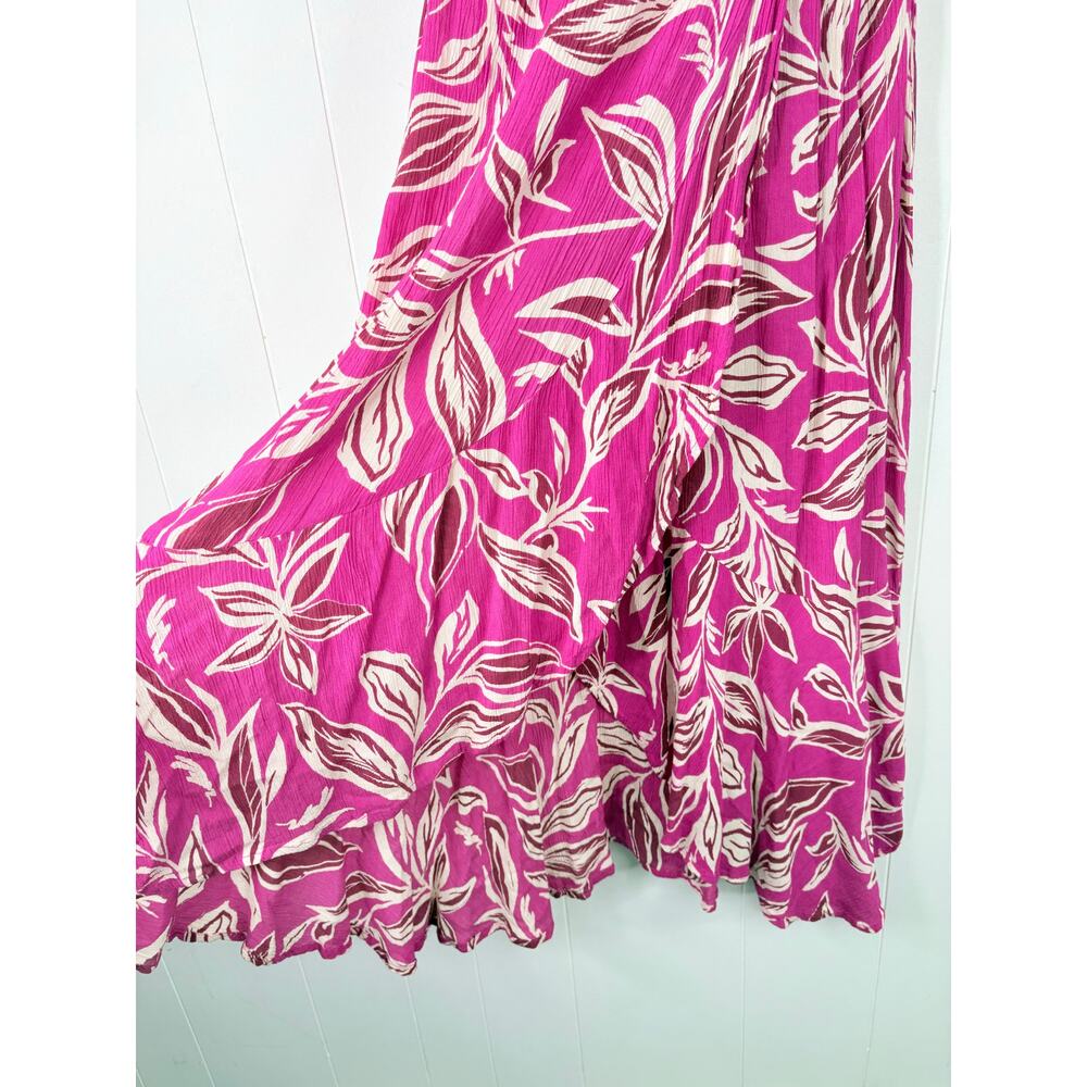 Band of the Free Pink Floral Smocked Maxi Dress Medium Tropical Leaf - Picture 4 of 9